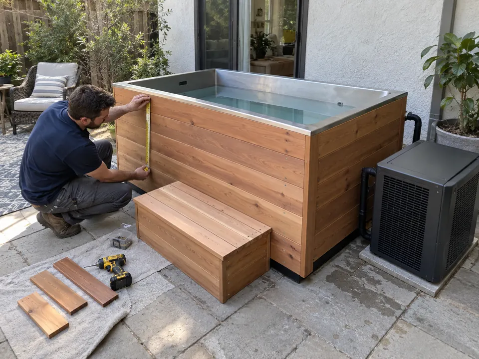 Customizing cold plunge wooden cladding and steps