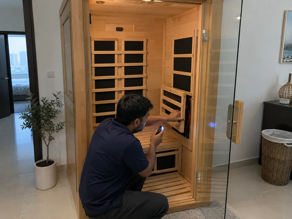 Inspection of infrared sauna panels and connections